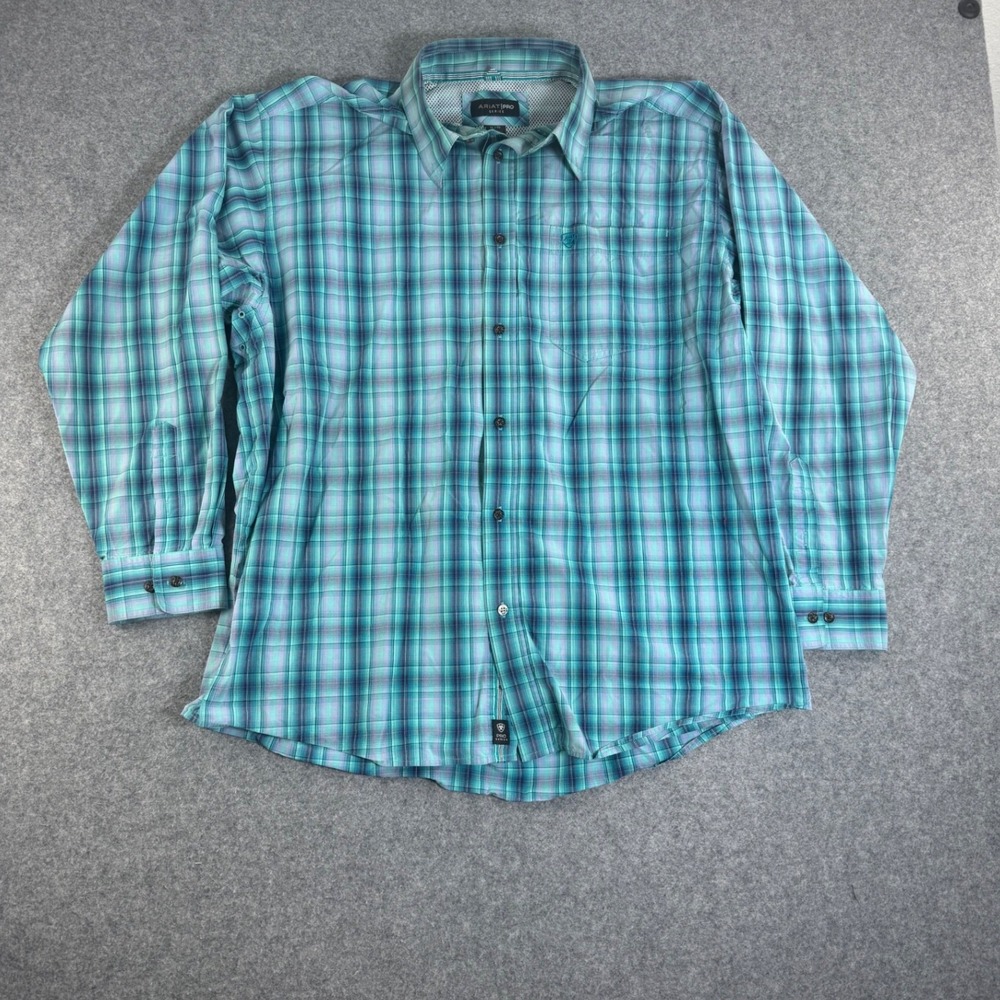 Ariat Pro Series Mens XL Teal Purple Plaid Long Sleeve Button Down Shirt